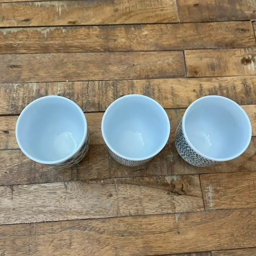 IKEA Entusiasm Set of 3 Tumblers 7 Oz Cups Unique Green & White Patterns